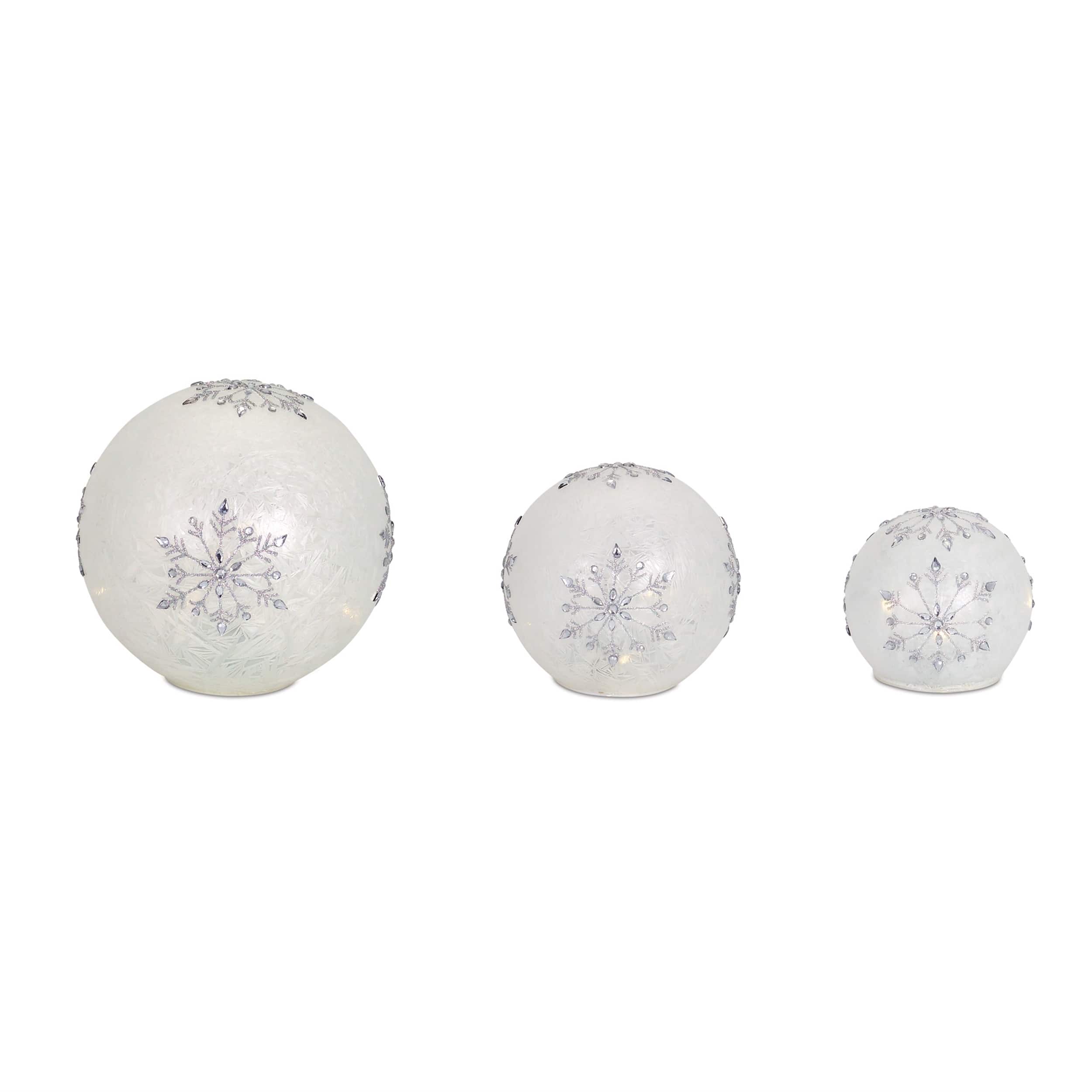 BreeBe - LED Frosted Snowflake Jewel Globe (Set of 3) - White, Silver
