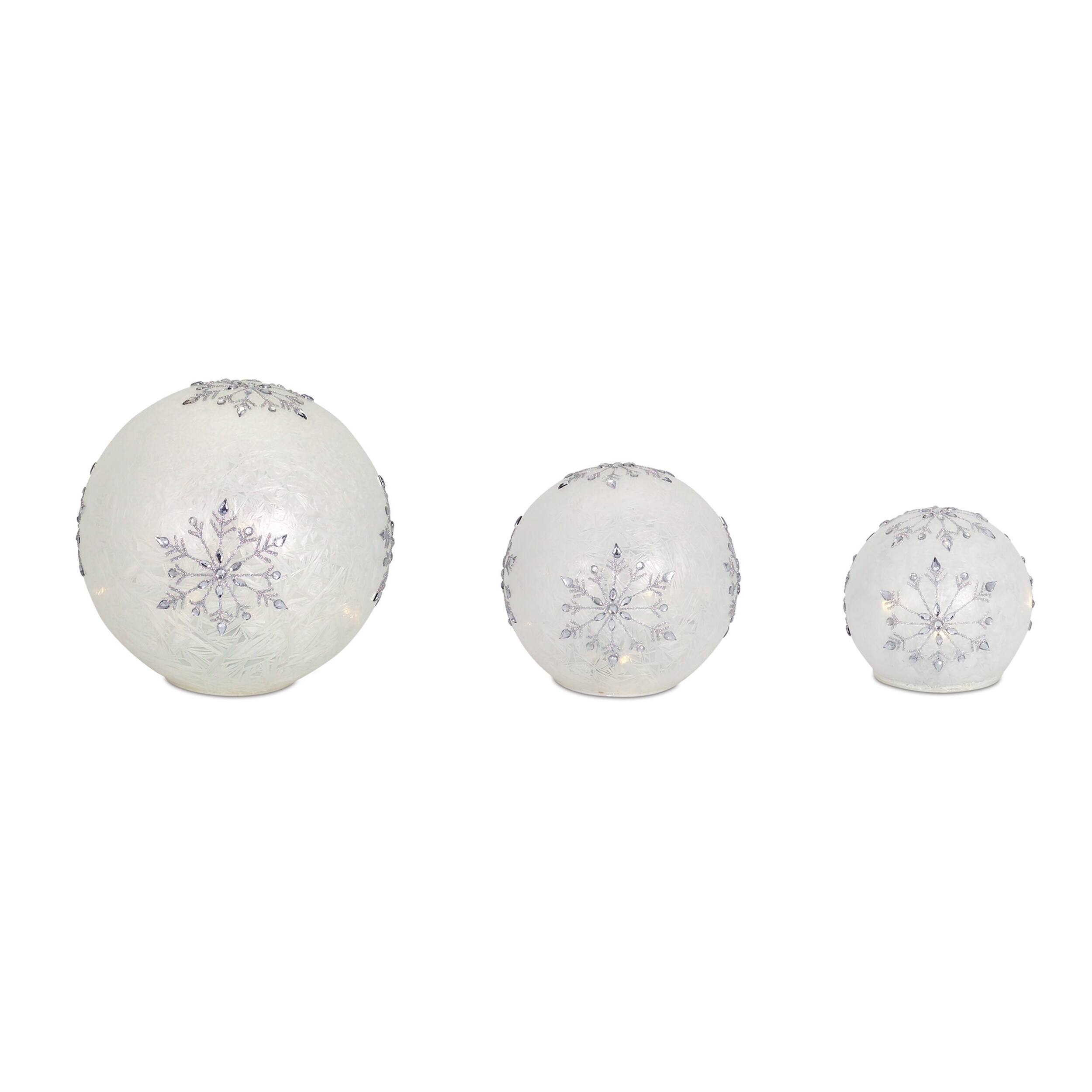 Front. BreeBe - LED Frosted Snowflake Jewel Globe (Set of 3) - White, Silver.