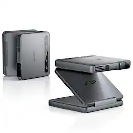 Aurzen - Tri-Fold Truly Mini Projector, Zero-Lag Focus, One-Click Screen Mirroring, 5000mAh Battery, DLP Tech - Gray