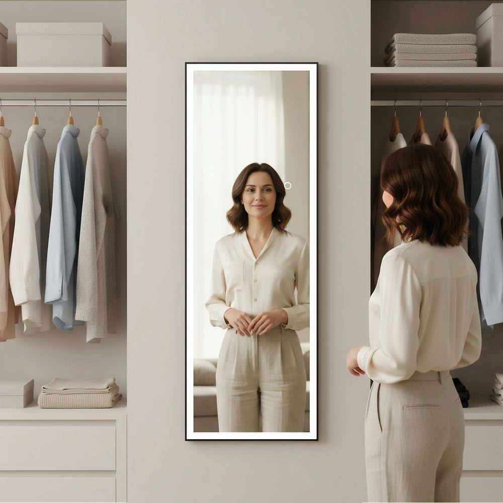 Alt View 7. Kadyn - 64x21 Inch Full-Length Vertical LED Mirror with Contemporary Black Frame - Black.