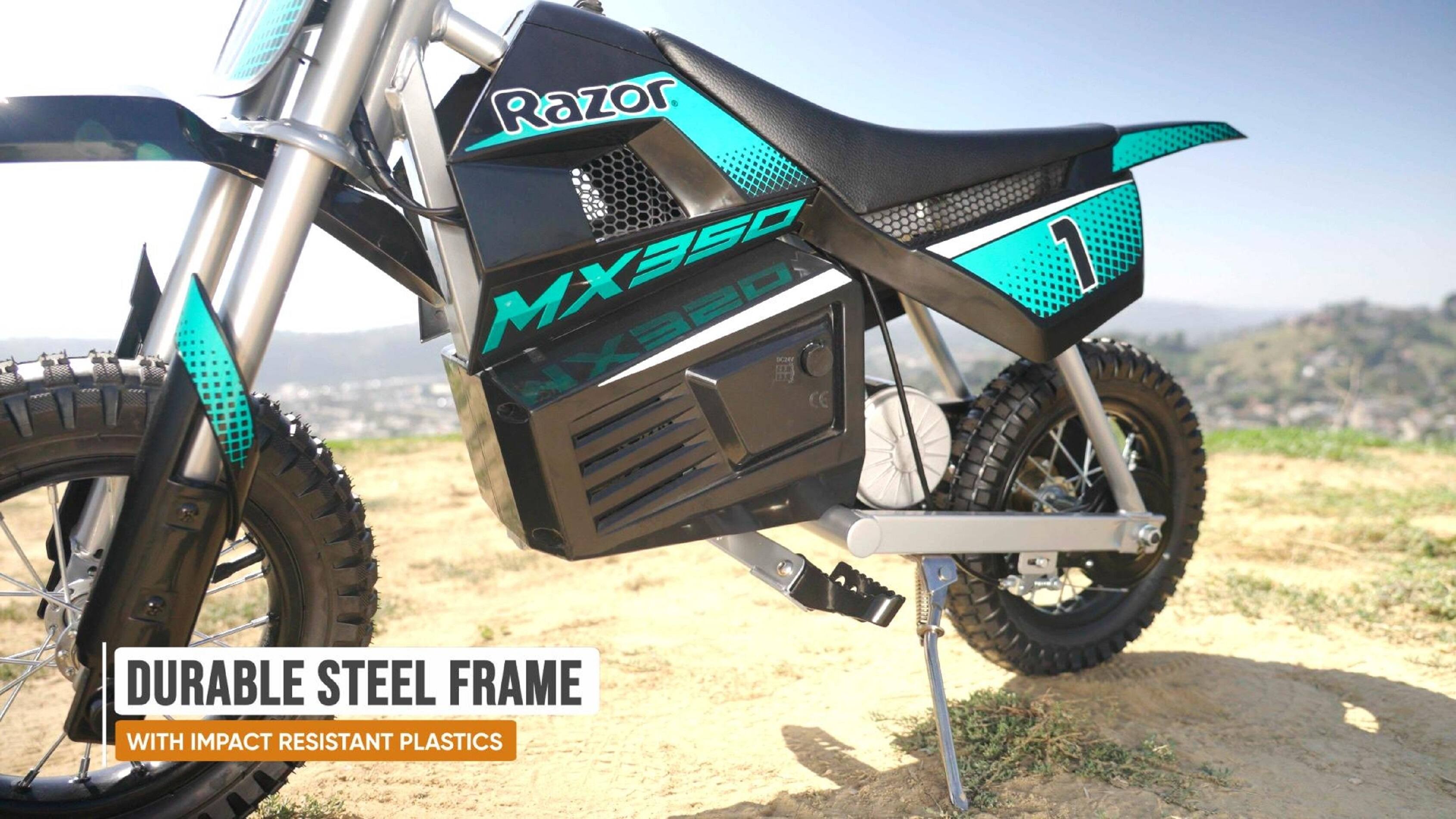 Durable steel frame with impact resistant plastics.