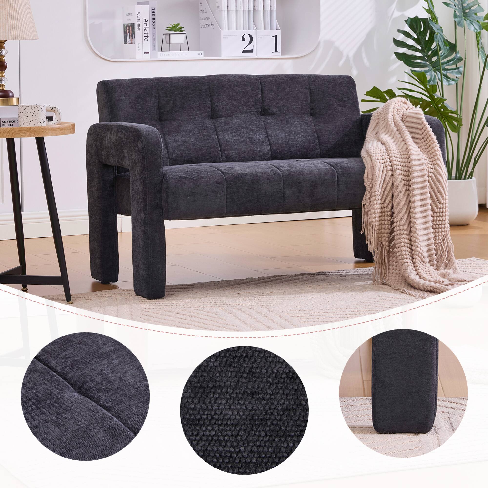 GOODSILO - Modern Double Armchair Sofa for Living Room and Bedroom with Dual Armrests and Comfortable Seating - Black
