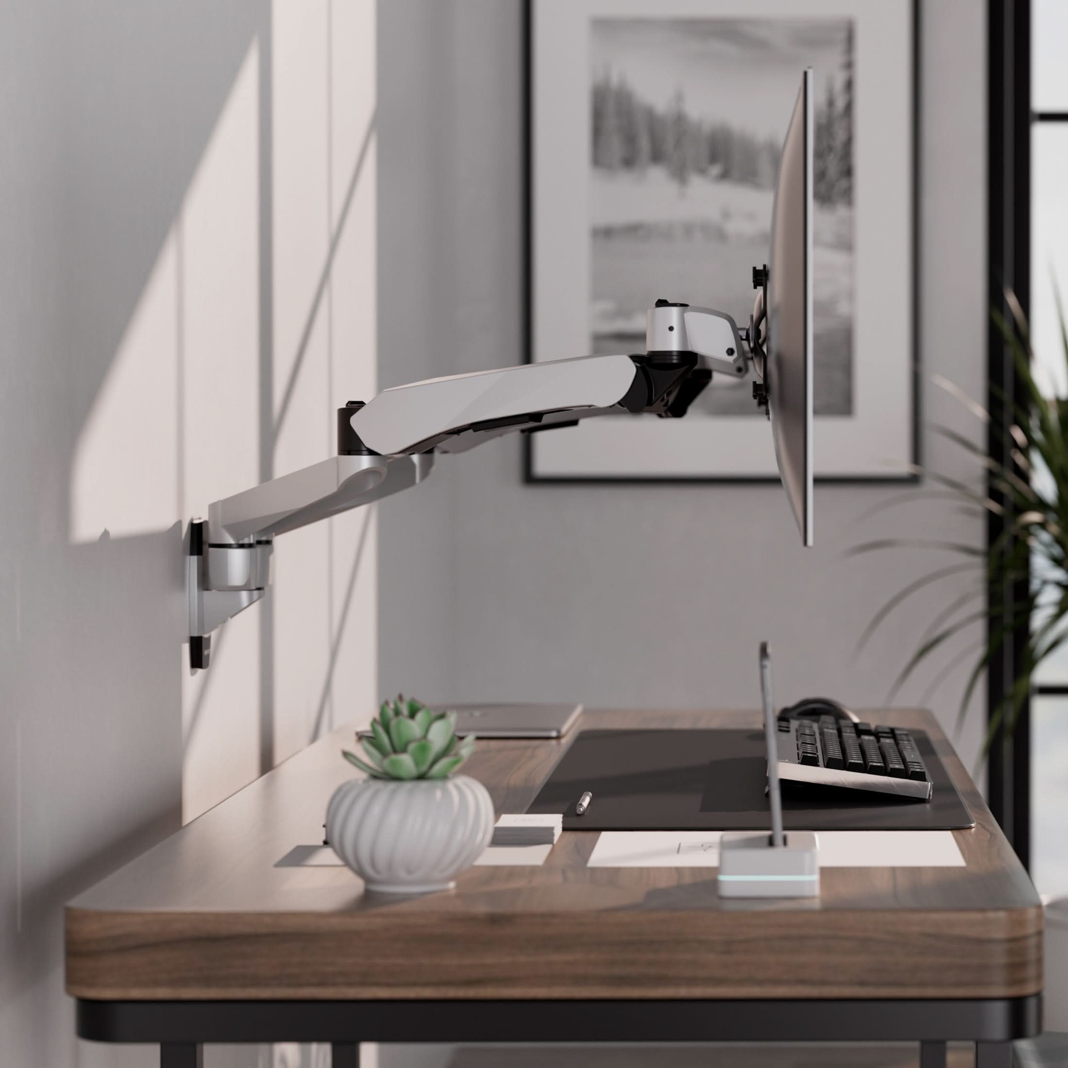 Left. Mount-It! - CLiX Series Dual Monitor Wall Mount with Gas Spring Arms, Full Motion, 13"-32", Silver - Silver.