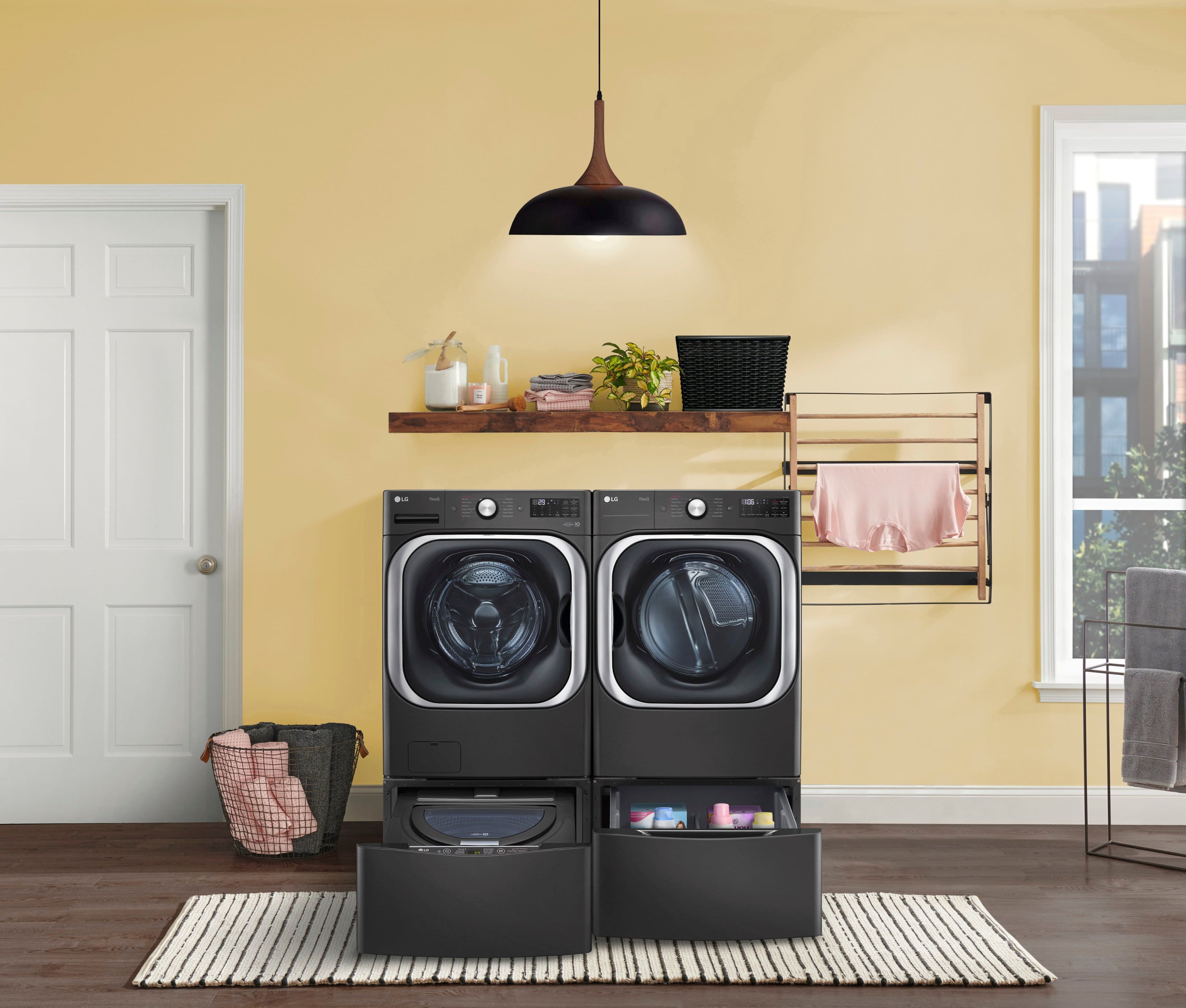 Alt View 22. LG - 5.2 Cu. Ft. High-Efficiency Stackable Smart Front Load Washer with Steam and TurboWash - Black Steel.