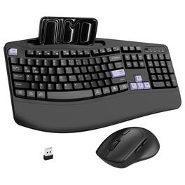 PRIMEPLUS - Wireless Keyboard & Mouse Combo, 2.4G Ergonomic Full Size Wave Keys with Wrist Rest & Phone Holder, 3-DPI Silent Mouse - Purple
