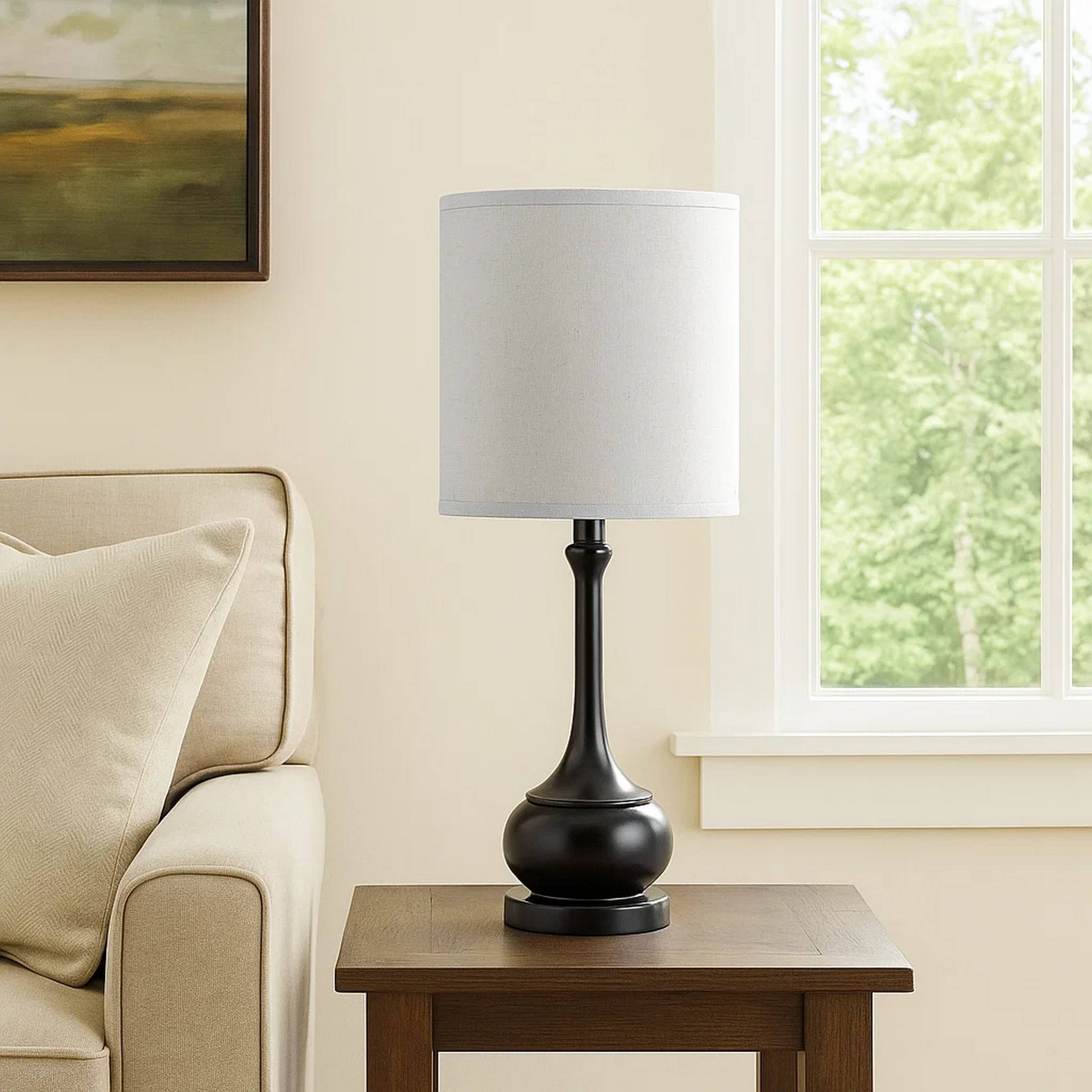 Alt View 2. Manhattan Lane - Elongated Bellied Shape Metal Accent Lamp with Drum Shade - Black.