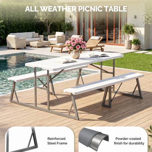 ALL WEATHER PICNIC TABLE

Reinforced Steel Frame
Powder-coated finish for durability