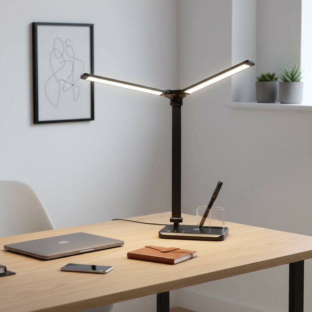 Alt View 2. Dazzed Corner - LED Desk Lamp with Dual Heads - Black.