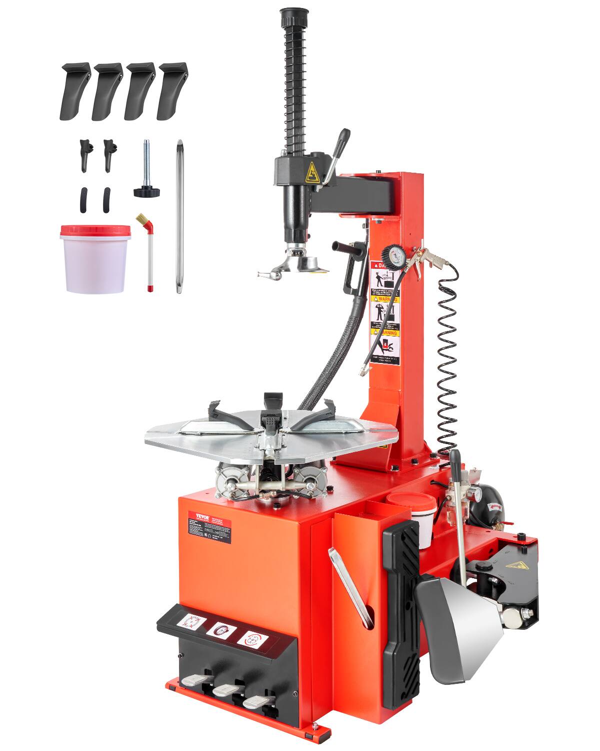 Front. VEVOR - Tire Changer Machine, 1.5HP Copper Motor, Durable Tire Changer with Air Pressure Gauge & Clamping Jaw Sheath - Red.