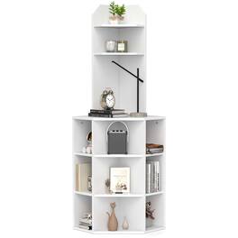 Costway - 6-Tier Corner Shelf 63" Tall Corner Bookshelf with 2 USB Ports & Charging Station - White