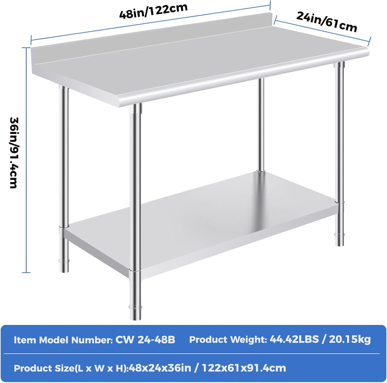48in/122cm  
24in/61cm  
36in/91.4cm  

Item Model Number: CW 24-48B  
Product Weight: 44.42LBS / 20.15kg  
Product Size(L x W x H): 48x24x36in / 122x61x91.4cm