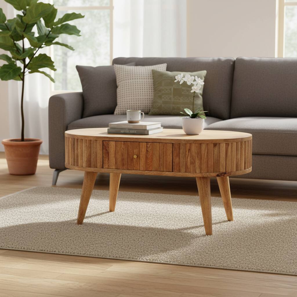 Angle. Artisan Furniture - Artisan Furniture Solid Wood Stripe Coffee Table, 2 Drawers, Light Brown - Brown.