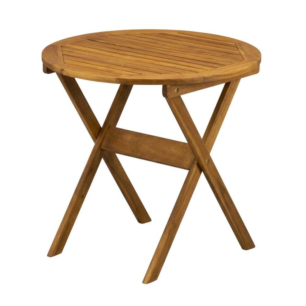 Left. Outdoor Escape - Oil-Finish Round Patio Table Set with 2 Folding Chairs - Multi-Color.
