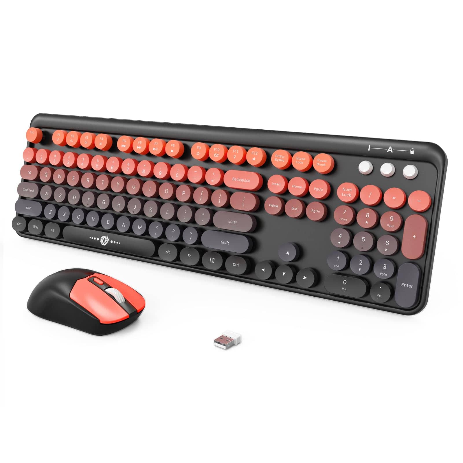 METALTON - And Mouse Combo Full sized 2 4 Ghz Round Keycap Colorful Keyboards Receiver Plug Play For Windows Pc Laptop - BlackOrange