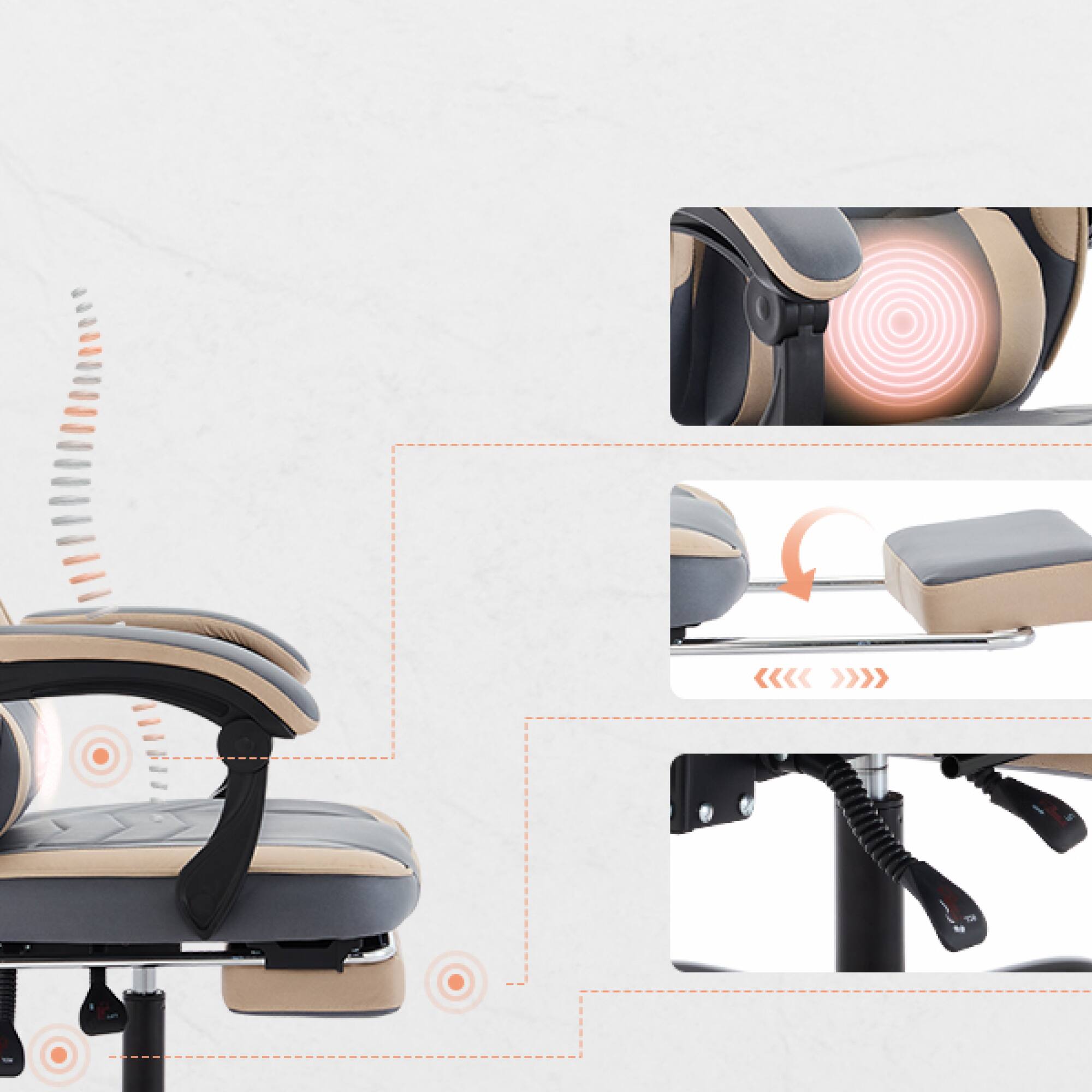 Alt View 7. GOODSILO - Ergonomic Gaming Chair with Adjustable Footrest and Massage Lumbar Support for Enhanced Comfort and Posture - Beige+Blue.
