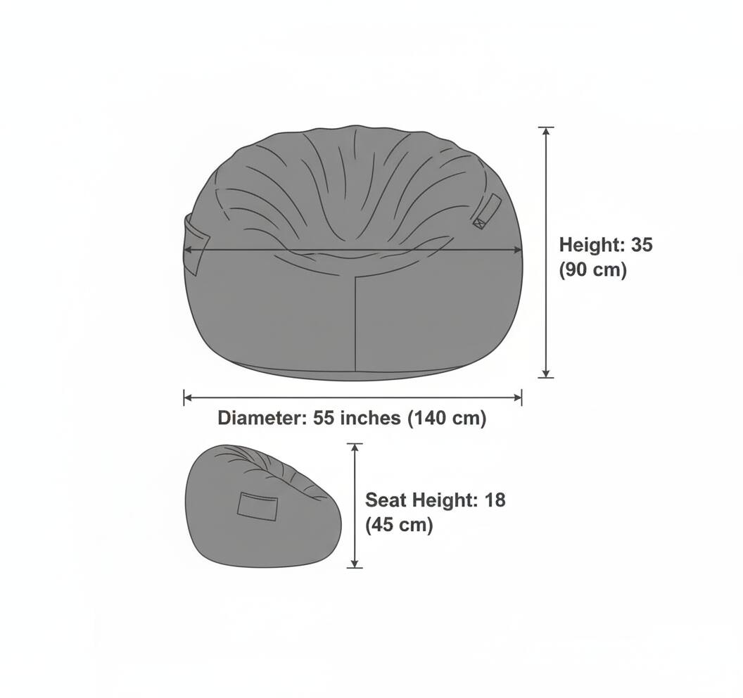 Height: 35 inches (90 cm)  
Diameter: 55 inches (140 cm)  
Seat Height: 18 inches (45 cm)