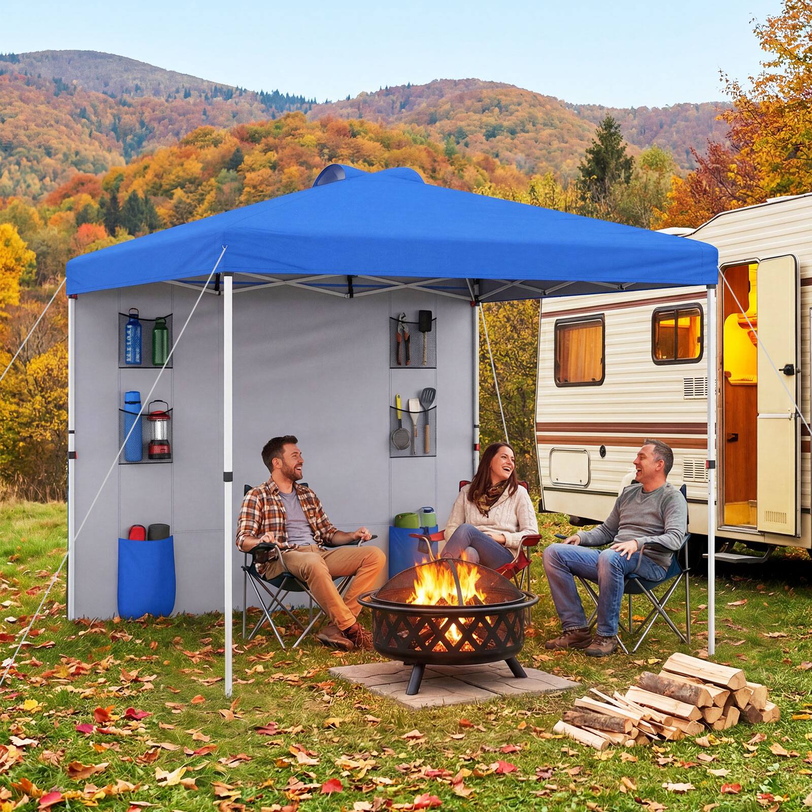 Alt View 4. Costway - Costway Pop up Canopy Tent with Sidewall, 6 Pockets, Instant Setup Commercial Gazebo - Blue.
