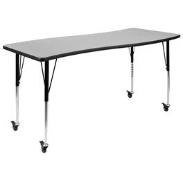 Emma + Oliver - Mobile 26"W x 60"L Rectangle Wave Flexible Collaborative Adjustable Activity Table - Gray
