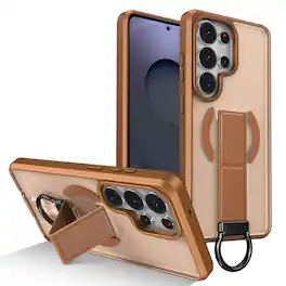 Dteck - Magnetic Case for Samsung Galaxy S26 Ultra,Shockproof Cover with Grip Ring,Support Wireless Charging Matte Stand Case - Khaki