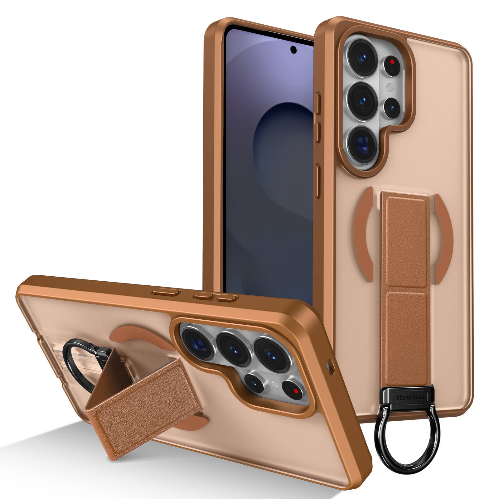 Dteck - Magnetic Case for Samsung Galaxy S26 Ultra,Shockproof Cover with Grip Ring,Support Wireless Charging Matte Stand Case - Khaki
