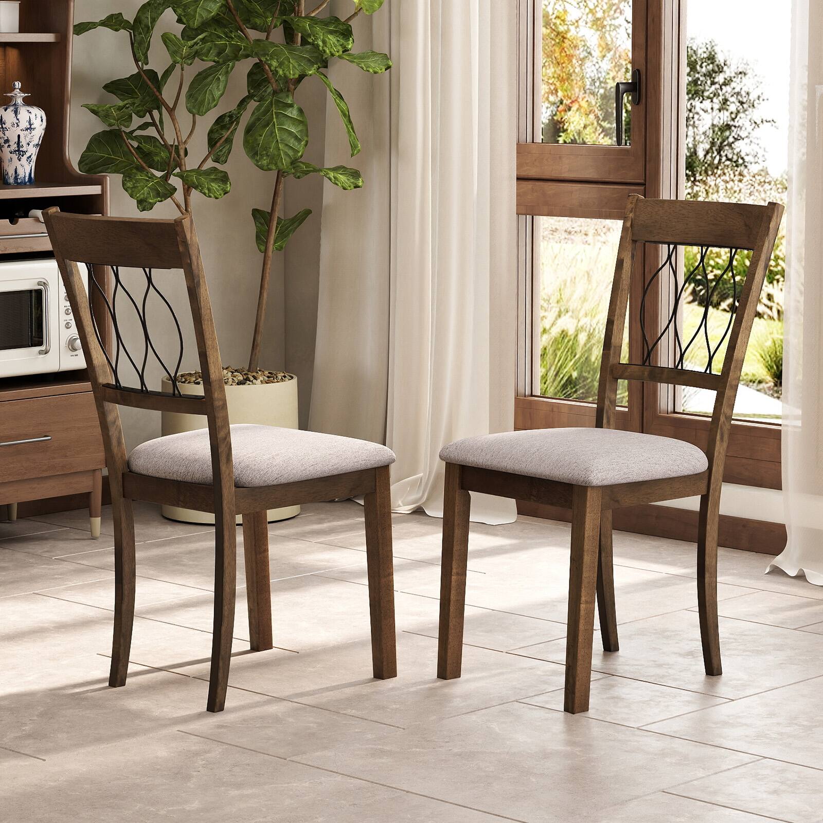 Alt View 5. Gymax - Gymax Fabric Dining Chair Set of 4 w/Padded Seat Elegant Backrest for Restaurant Brown - Yellow.