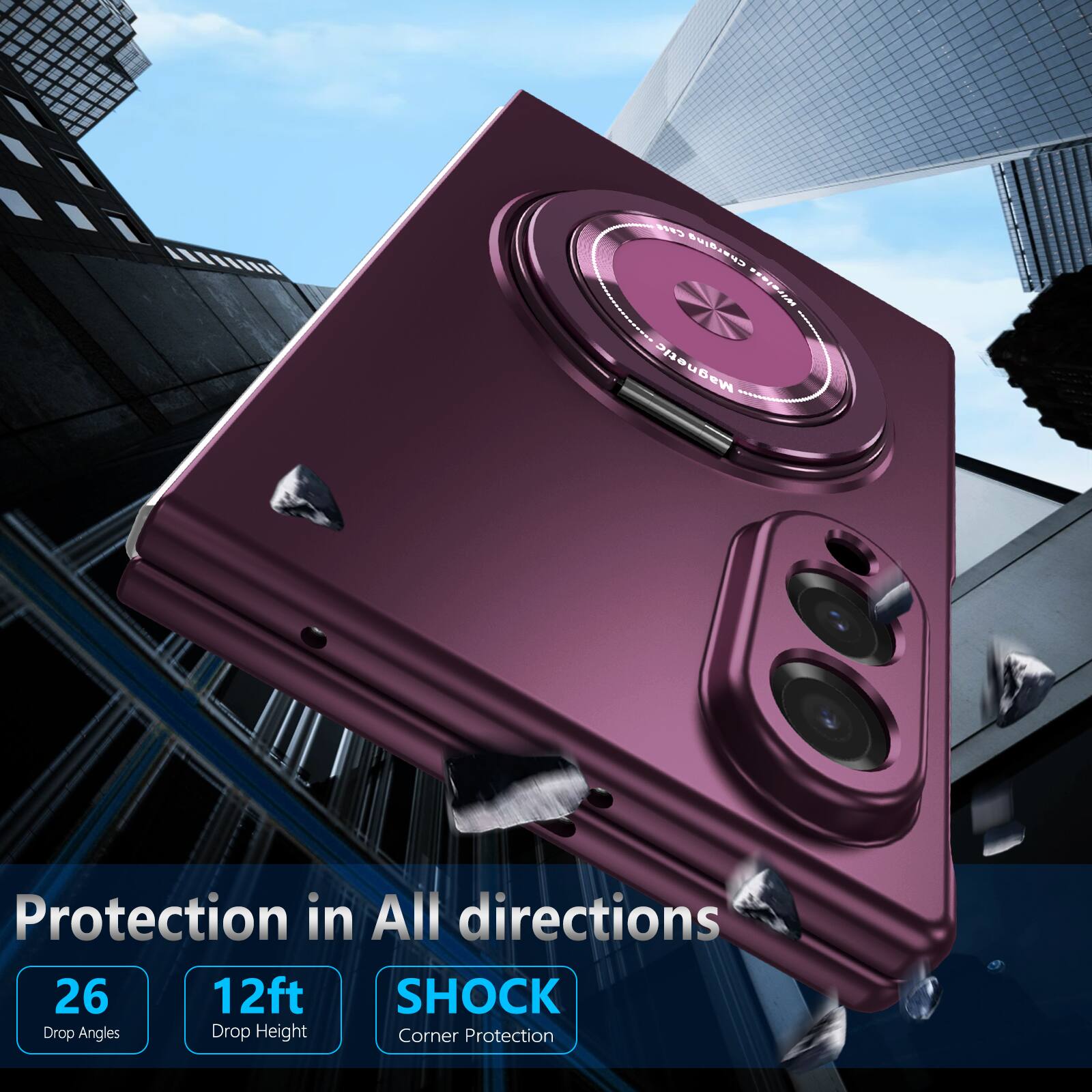 CH Chargins Wirein's Magnetic  
Protection in All directions  
26 Drop Angles  
12ft Drop Height  
SHOCK Corner Protection