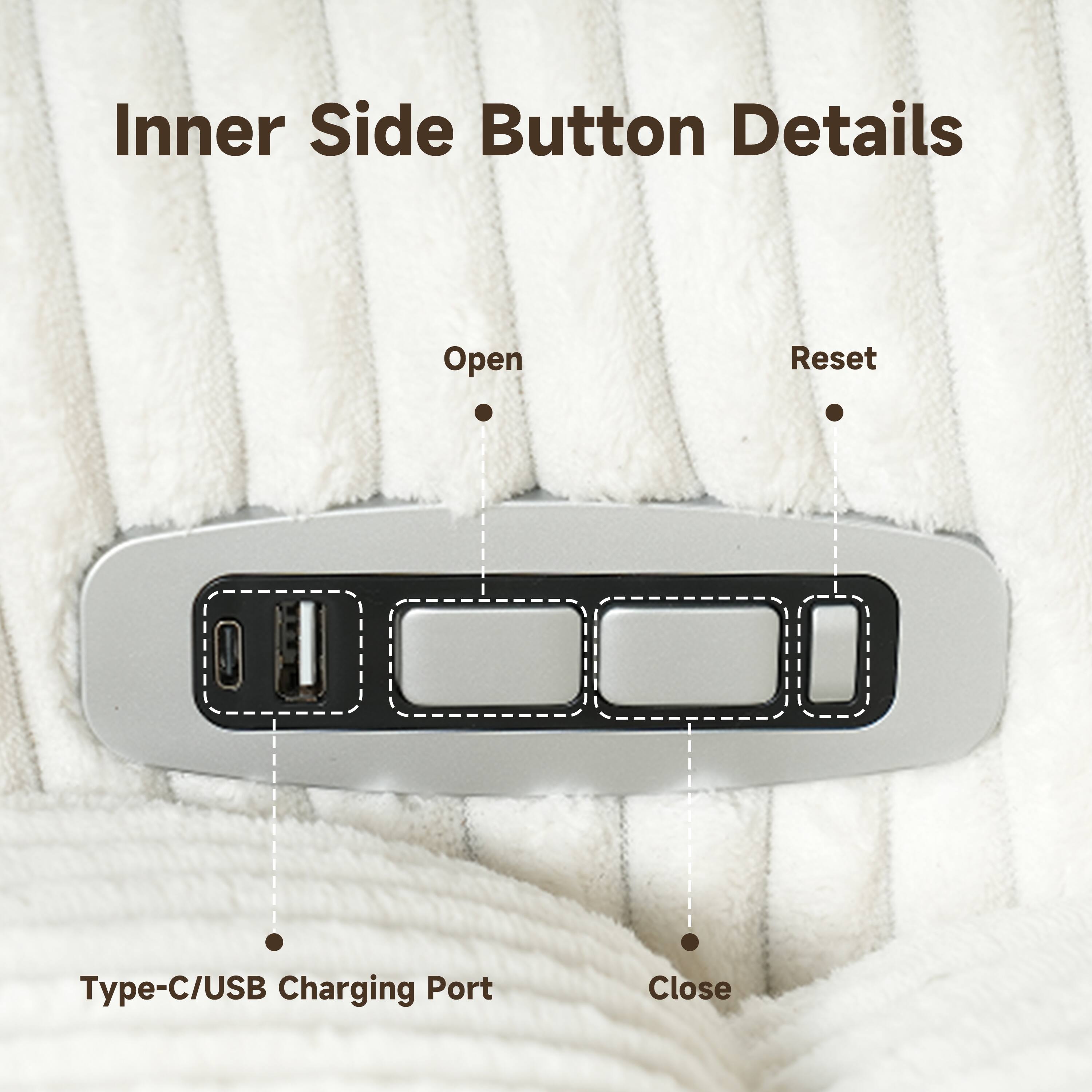 Inner Side Button Details

- Open
- Reset
- Type-C/USB Charging Port
- Close