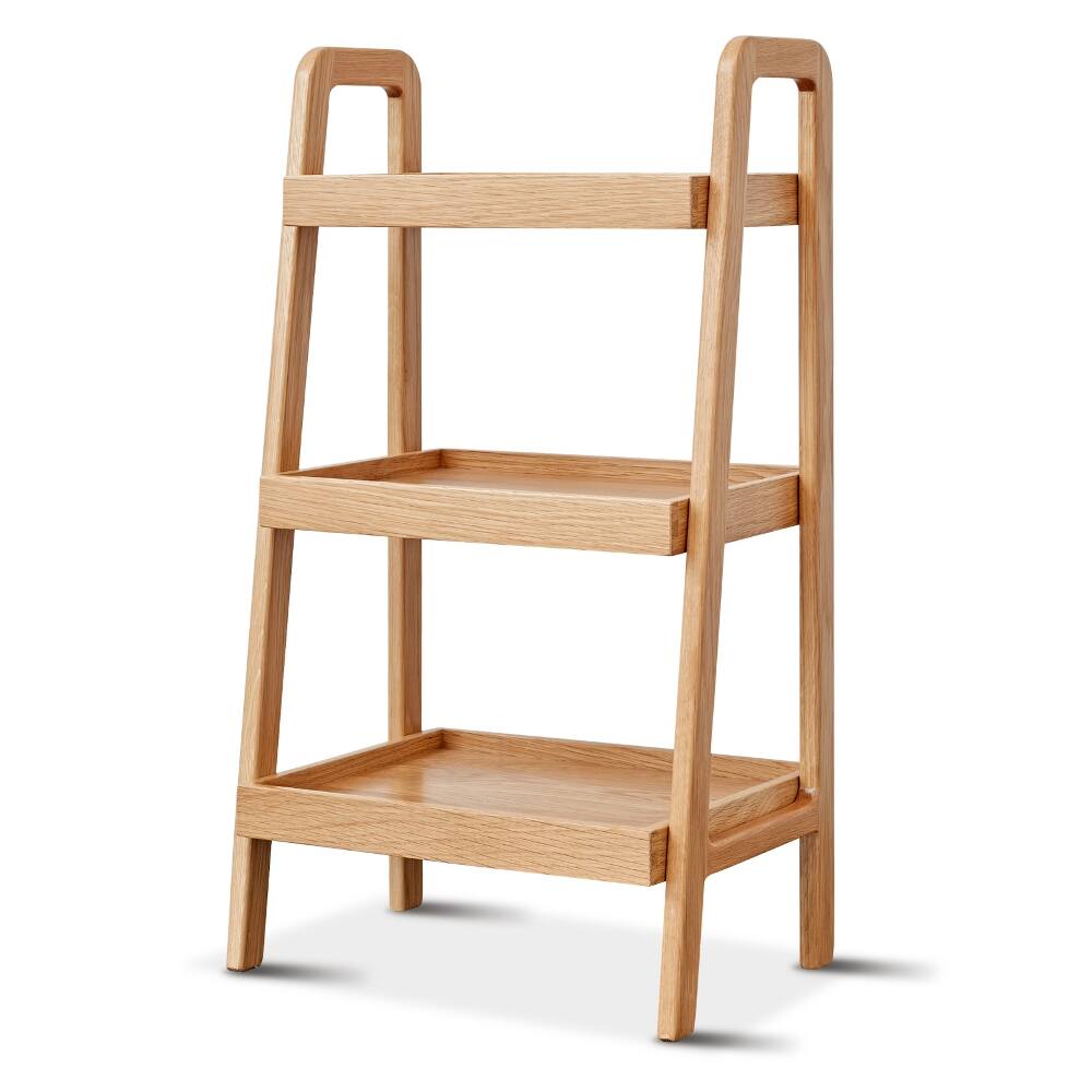 Alt View 3. Loheer - Loheer 3-tier solid oak bookshelf, wood entryway shoe rack with A-shape structure, 31.5-inch height - Yellow.