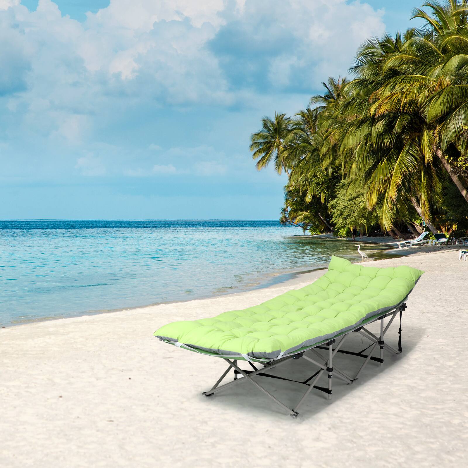 Alt View 4. Oumilen - Folding Camping Cot with Padded Mattress, 600 LB Heavy Duty Portable Outdoor Bed - Green.