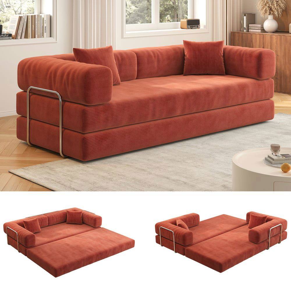 Back. Kadyn - 78.8" Modular Floor Sofa, Convertible Pudding Block Design with Armrests, Compression Packaging, Orange - Orange.