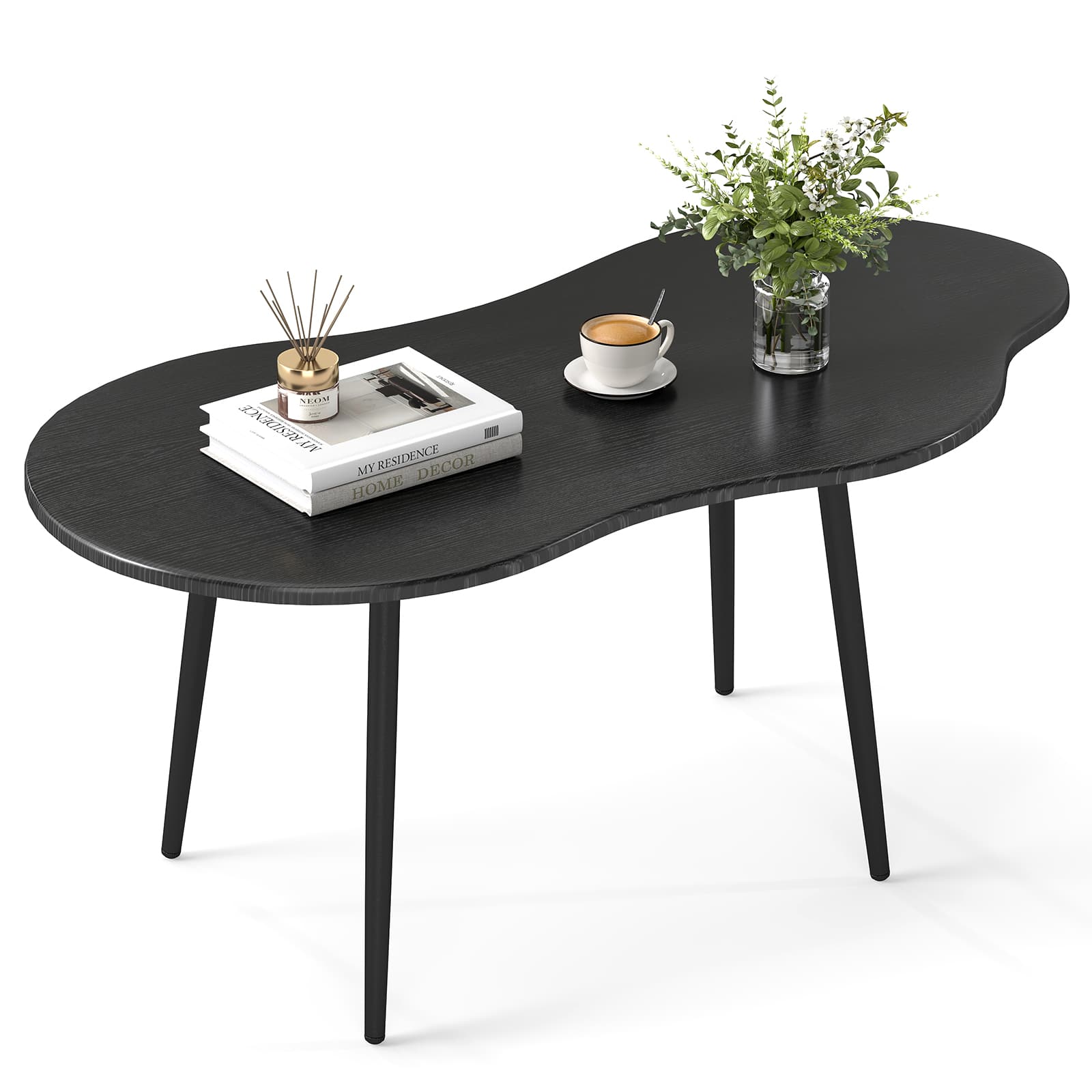 Gymax - Cloud Shape Coffee TableIrregular Center Table w/ Metal FrameWooden Table - Black