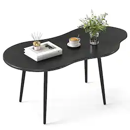 Gymax - Cloud Shape Coffee TableIrregular Center Table w/ Metal FrameWooden Table - Black