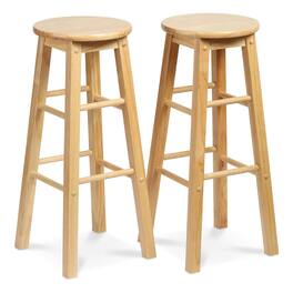 PJ Wood - Classic Round-Seat 29 Inch Tall Kitchen Bar Stools, Set of 2 - Natural