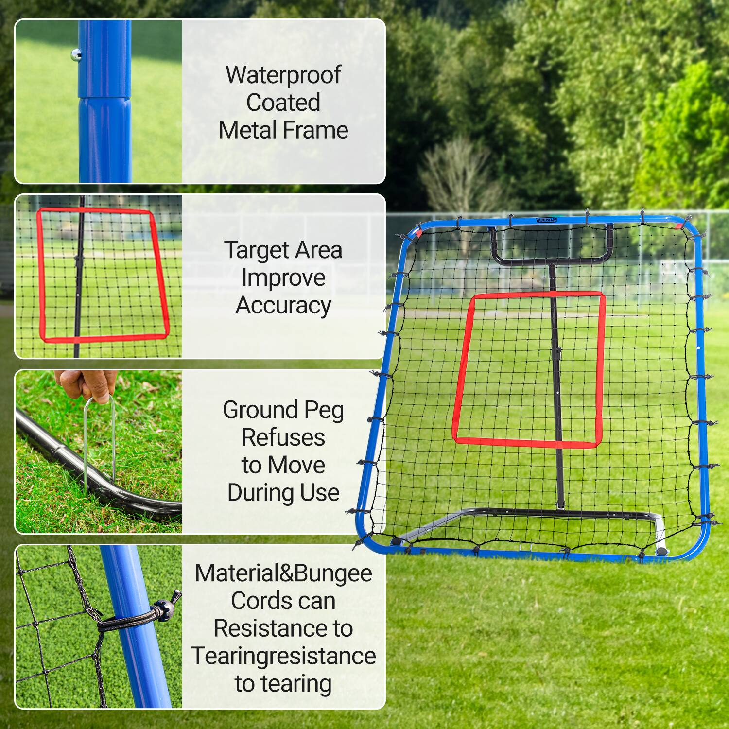 - Waterproof Coated Metal Frame
- Target Area Improve Accuracy
- Ground Peg Refuses to Move During Use
- Material & Bungee Cords can Resistance to Tearing