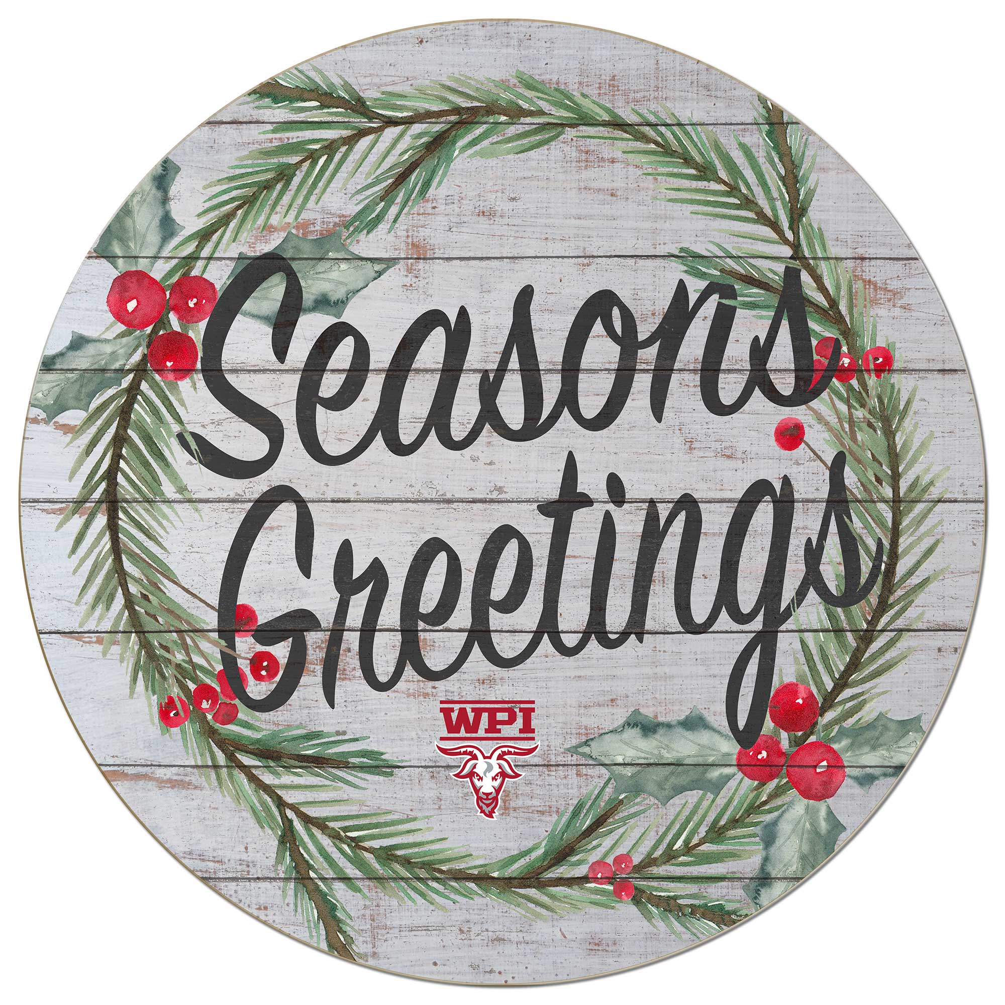Jardine - Worcester Polytechnic Institute Engineers 20'' x 20'' Season's Greetings Circle - White
