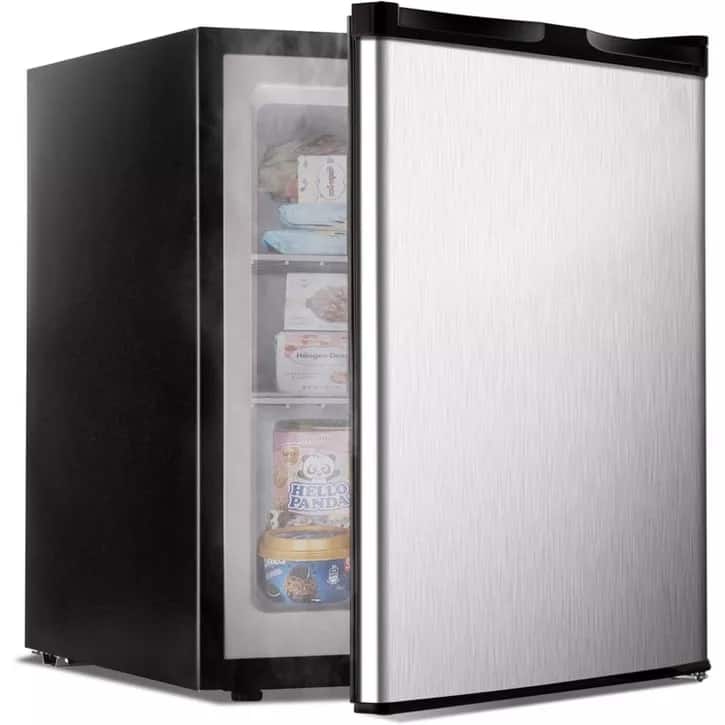 SIMZLIFE - 2.1 Cu.Ft Mini Upright Freezer - Low Noise Dorm Freezer with Reversible Door, Adjustable Temperature Control & 2 Shelves - Silver