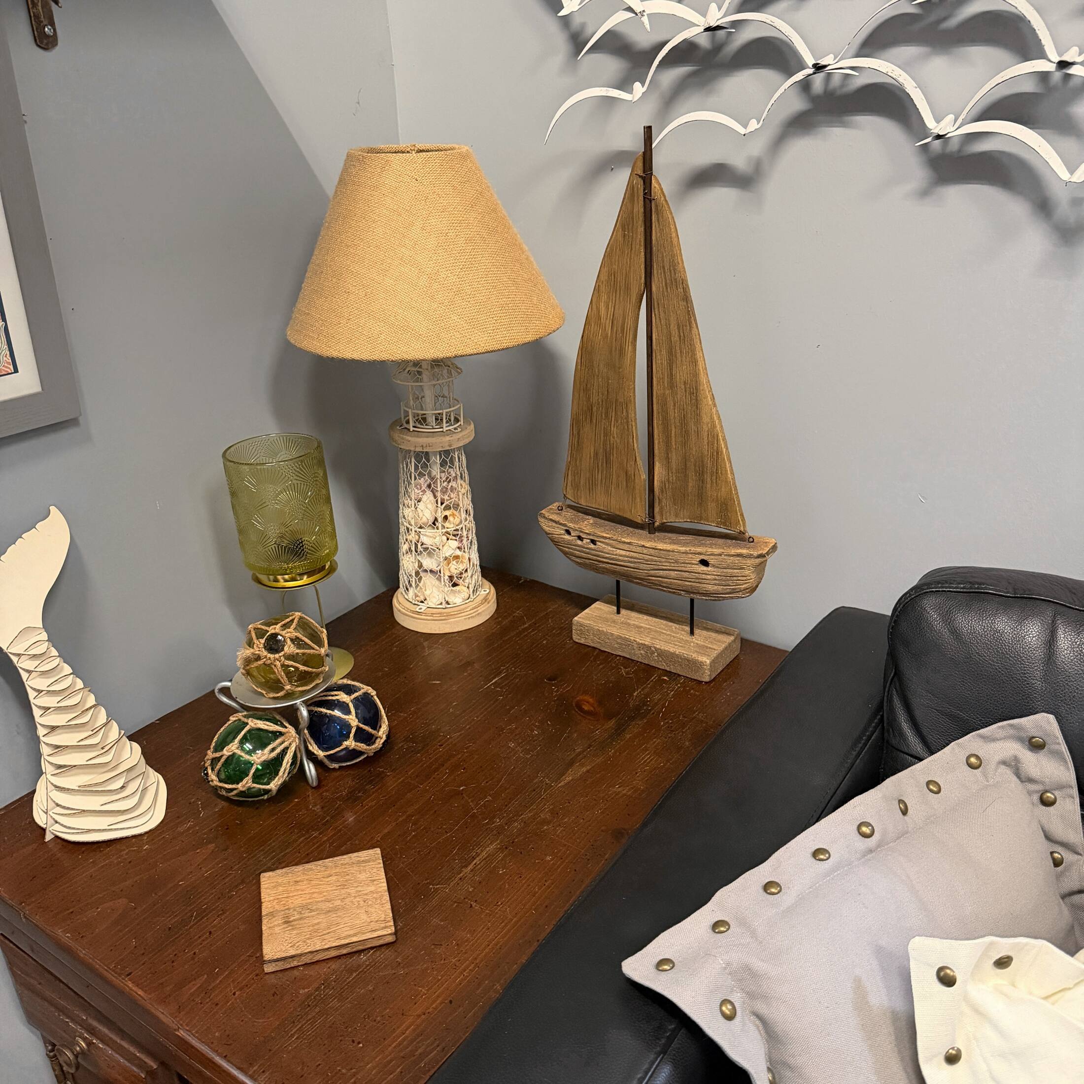 Alt View 7. Things2Die4 - Weathered Wood Sailboat Sculpture 22 Inch Nautical Coastal Tabletop Decor - Natural.