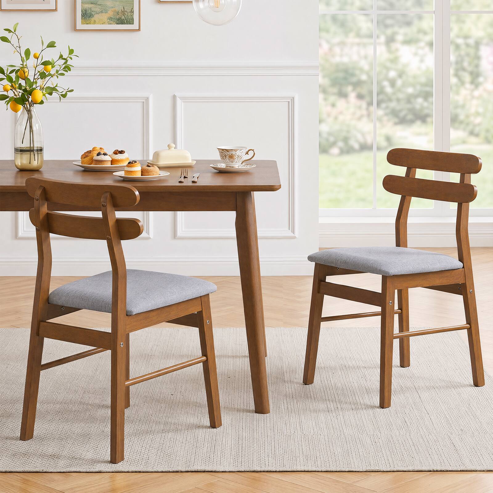 Alt View 4. Costway - Costway Upholstered Dining Chairs Set of 2, Dining Chairs with Padded Seat, High Back - Walnut and Gray.