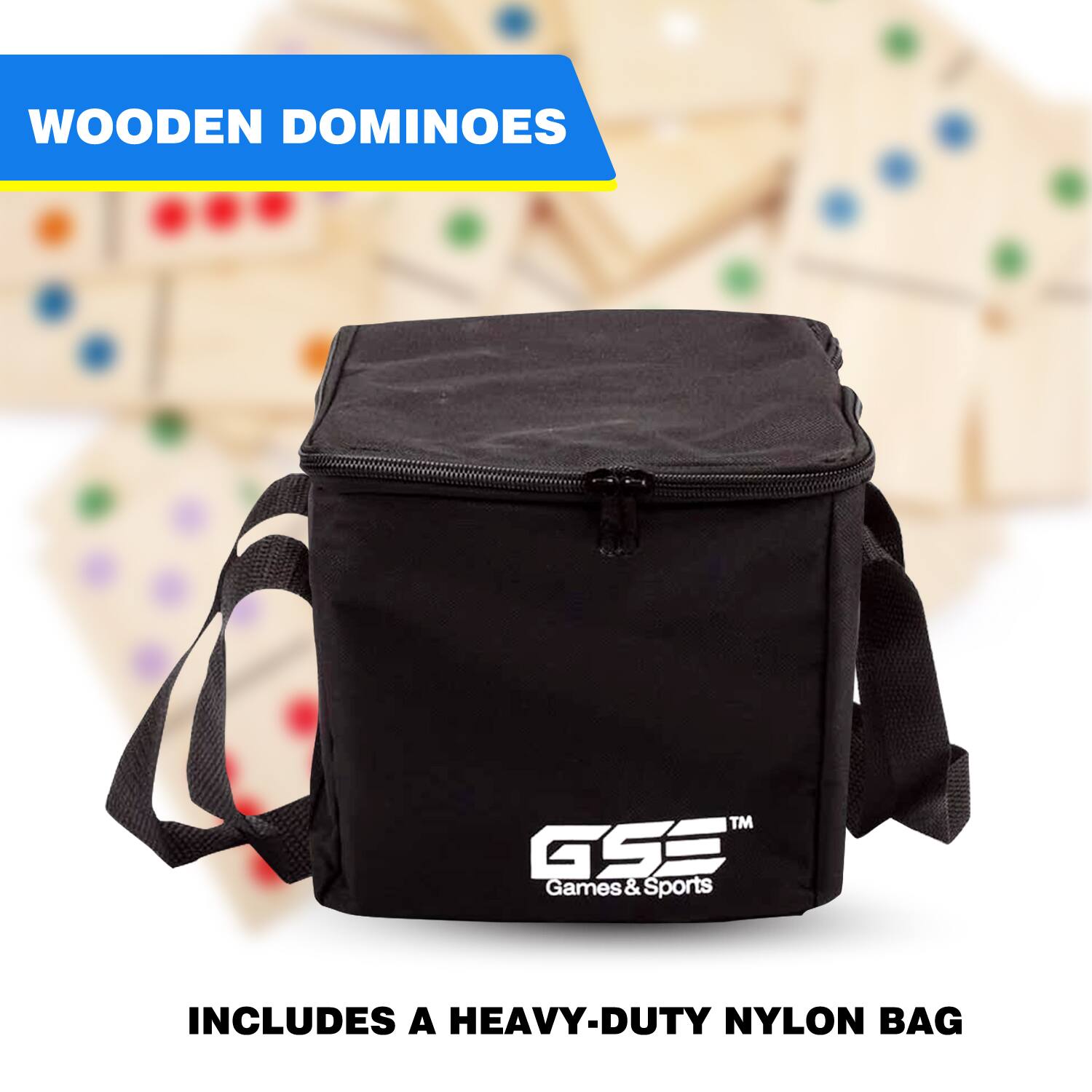 WOODEN DOMINOES, INCLUDES A HEAVY-DUTY NYLON BAG, GSE Games & Sports