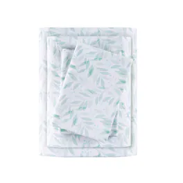 Gracie Mills - Esme Breathable Printed Cotton Percale Sheet Set - Green Leaves
