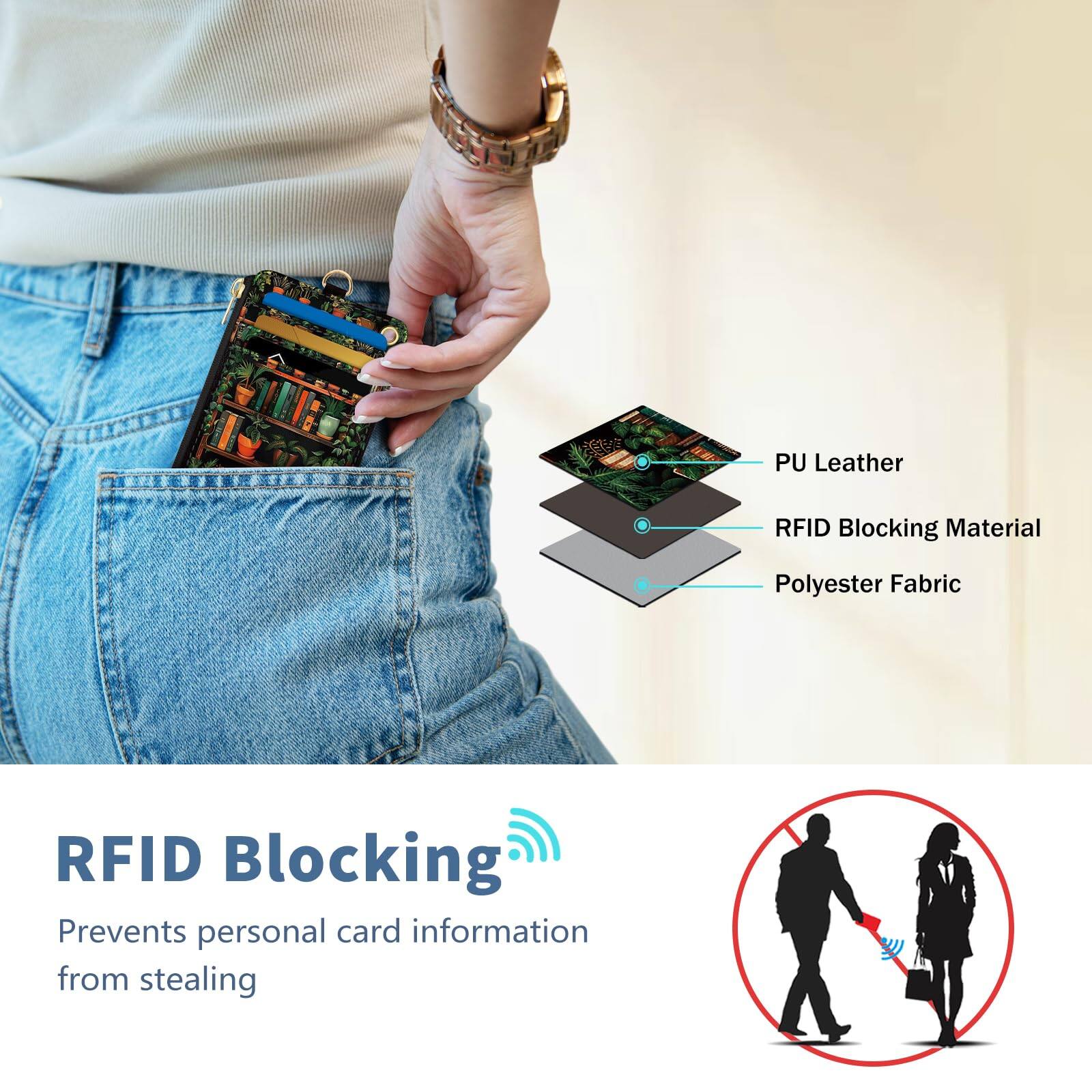 Alt View 4. Jadie Link - Lanyard Wallet Badge Holder Bookshelf Rfid Small Keychain Women Wristlet Cute Zipper Credit Card Phone Wrist Neck Strap - Solid-caramel.