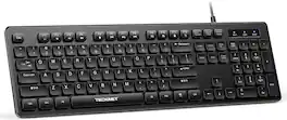 TECKNET - Wired USB Keyboard, Silent, Spill-Resistant, Slim Full-size Membrane, PC/Mac - Black