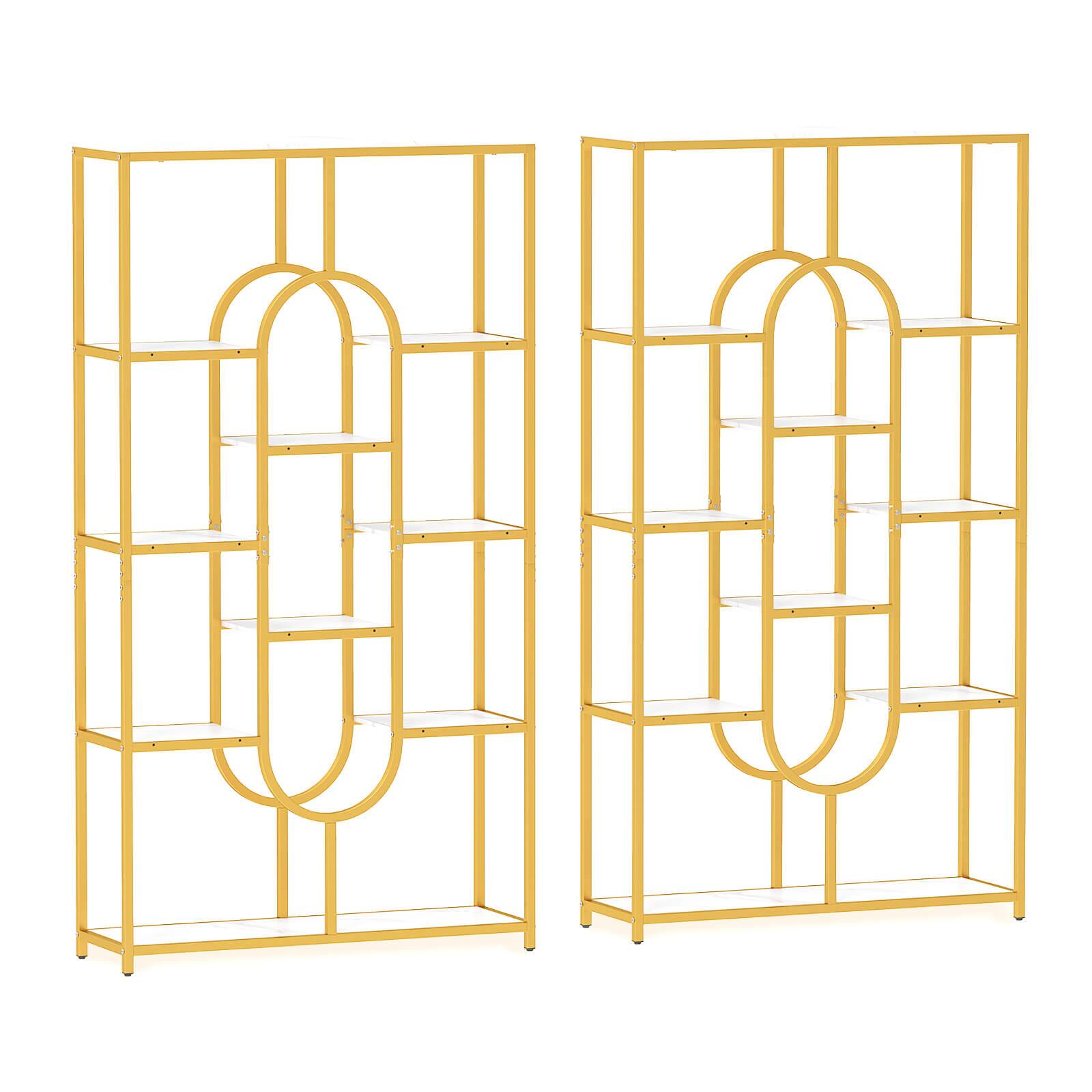 Alt View 9. Costway - Costway 2 PCS 5-Tier Bookshelf 69" Tall Etagere Bookcase with Open Storage Shelves Display Shelf - Gold-Oval.