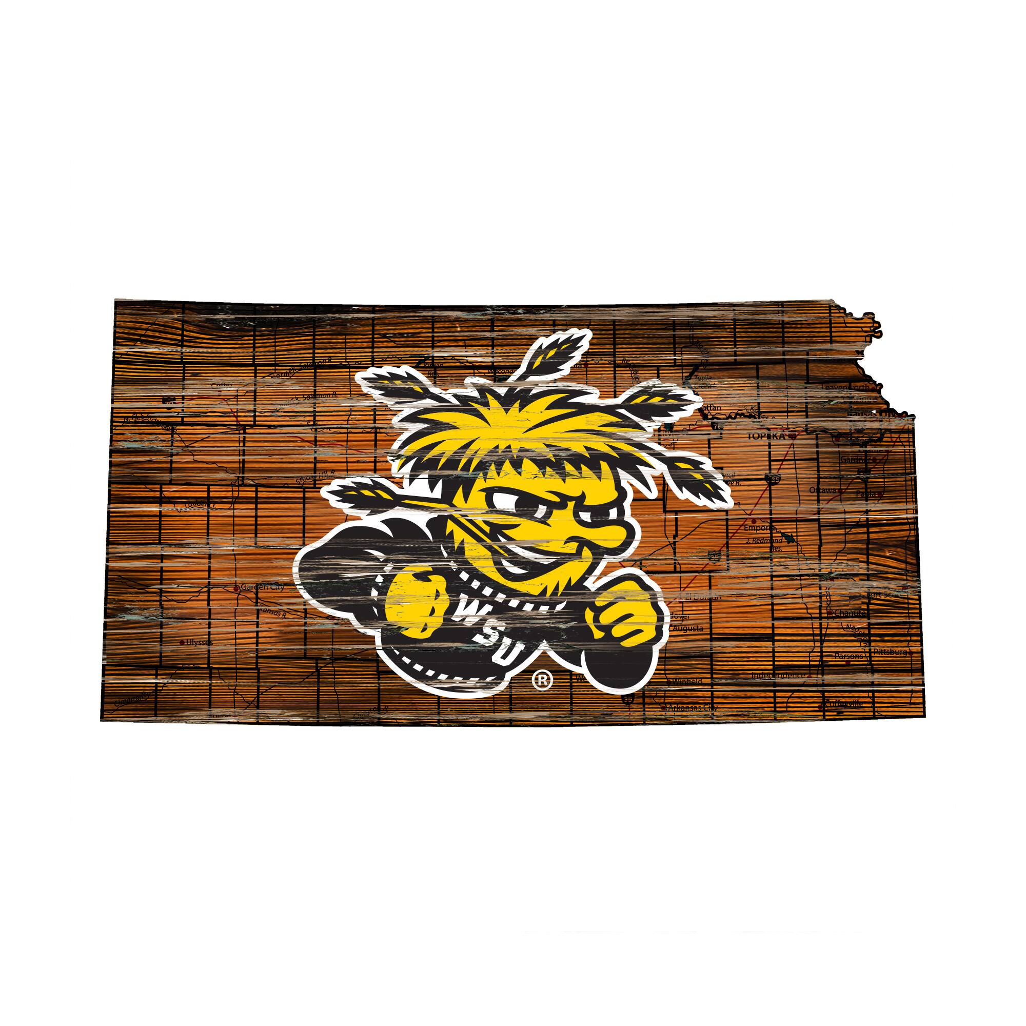 Wichita State Shockers 23.5" x 23.5" Distressed State with Logo Sign