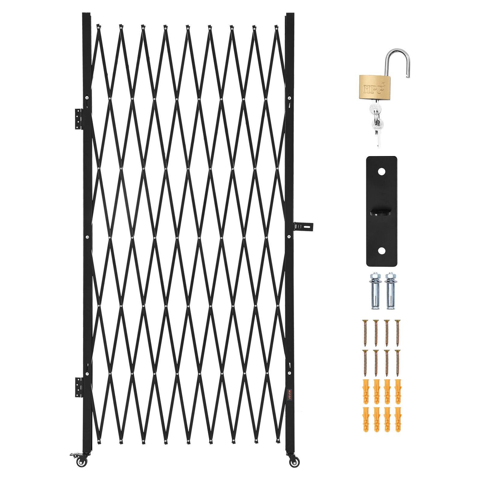 Alt View 5. VEVOR - Single Folding Security Gate, Lockable Scissor Gate with 360° Swivel Casters, Outdoor Barricade Steel Retractable Gates - Black.