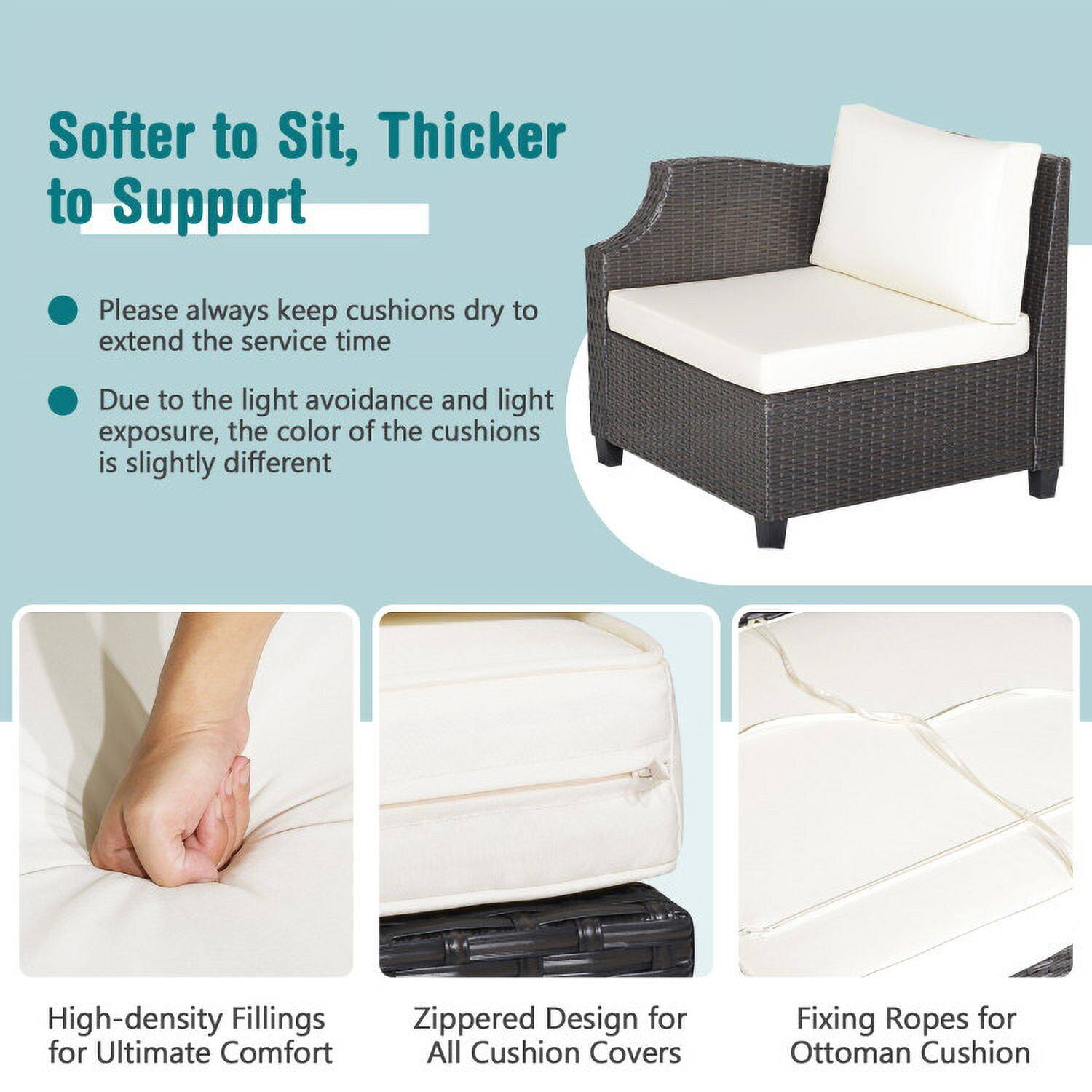 Softer to Sit, Thicker to Support

- Please always keep cushions dry to extend the service time
- Due to the light avoidance and light exposure, the color of the cushions is slightly different

High-density Fillings for Ultimate Comfort
Zippered Design for All Cushion Covers
Fixing Ropes for Ottoman Cushion