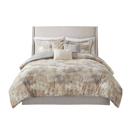 Front. Gracie Mills - Gracie Mills Danial Textured Serenity 7-Piece Cotton Blend Comforter Ensemble - Gray.
