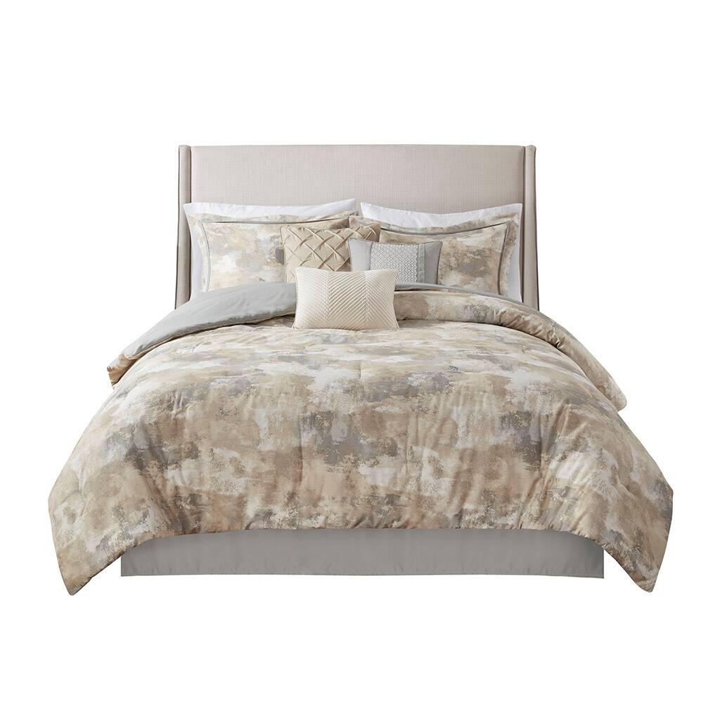 Front. Gracie Mills - Gracie Mills Danial Textured Serenity 7-Piece Cotton Blend Comforter Ensemble - Gray.