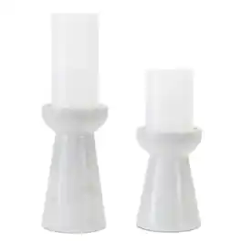 BreeBe - Modern Marble Candle Holder (Set of 2) - White, Grey