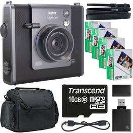 Fujifilm - instax WIDE EVO Hybrid Instant Film Camera with 80 Film Prints, 16GB Micro SD, Camera Case and More - Black